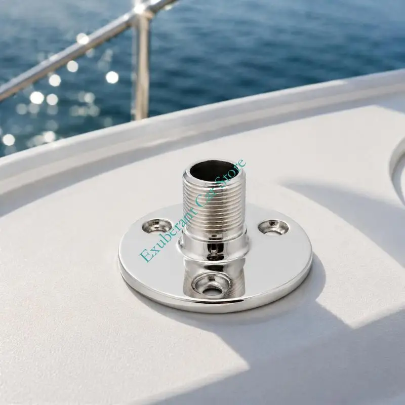 Boats Antenna Mount Base 316 Stainless Steel 1Inch Threaded Fitting Round Flange Three-Hole Deck Hardware for Yacht Marine