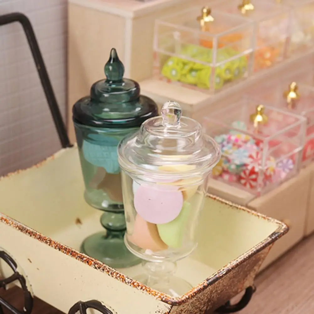 Vaso de doces para casa de bonecas, escala 1/12, acessórios para bonecas, brinquedo de comida, caixa de açúcar em miniatura com tampa, paisagismo de cozinha, mini caixa de biscoitos