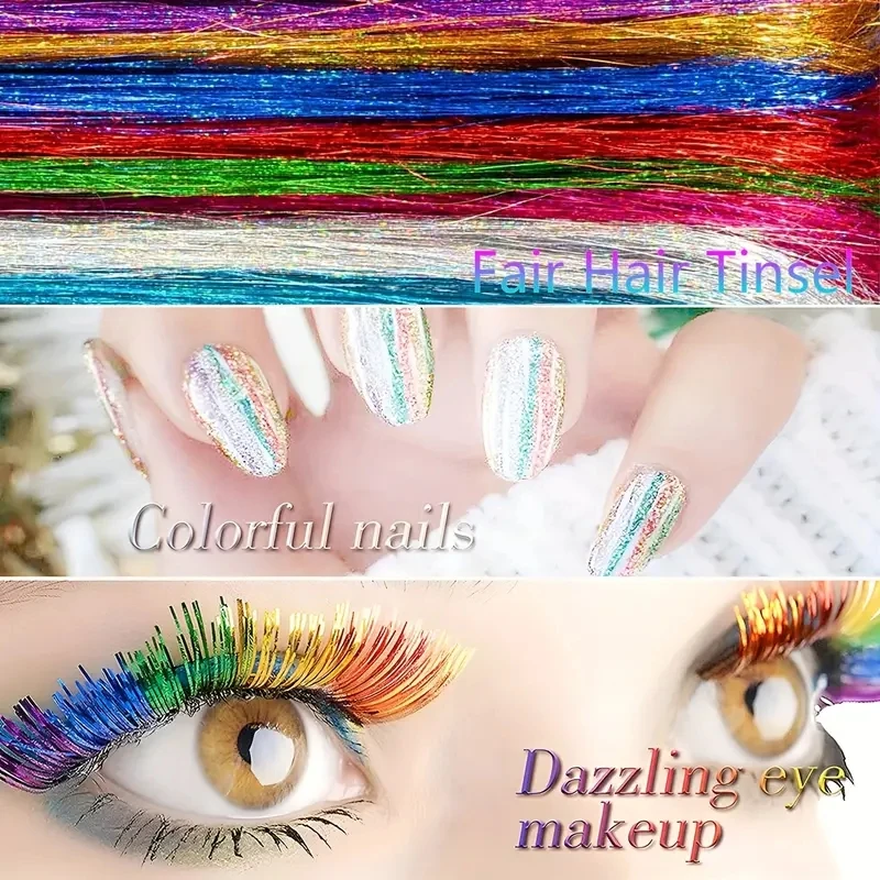 12 ألوان لامعة الشعر بهرج السواحل عدة 34 "/48" الاصطناعية الشعر بريق ملحقات للفتيات لعيد الميلاد السنة الجديدة تأثيري الطرف #4