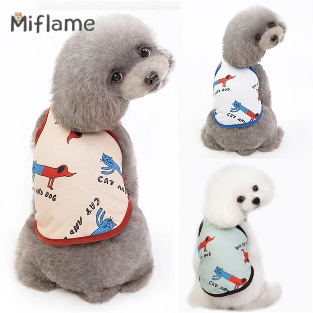 

Miflame Summer New Small Dogs Sleeveless T-shirt Bichon Spitz Schnauzer Cute Print Puppy Vest Cartoon Cat Pet Clothes Breathable