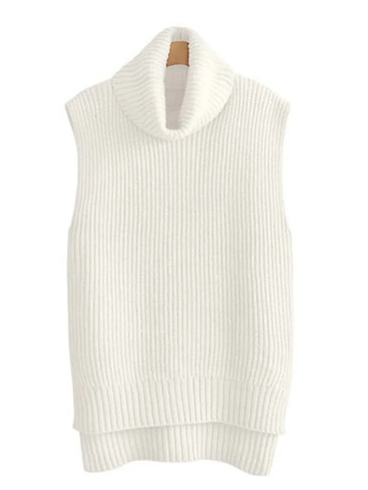 Autumn And Winter New Turtleneck Sweater Cashmere Vest Women\'s Sleeveless Female Sweater Vest Large Size Vest Loose Slit  Wool