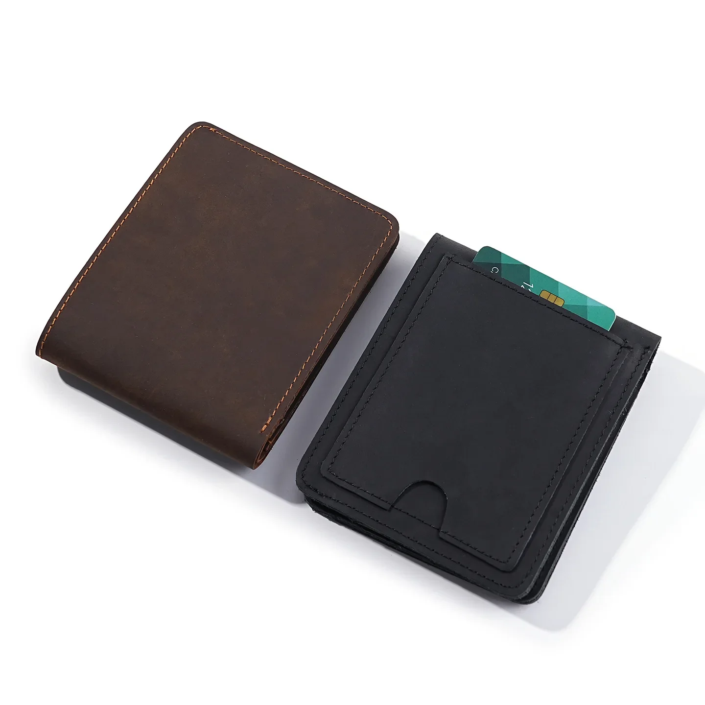 Men's Full Grain Leather Bifold Wallet - Slim Purses with ID Windows, 6 Card Slots & Cash Pockets,Front Pocket Wallets for Men