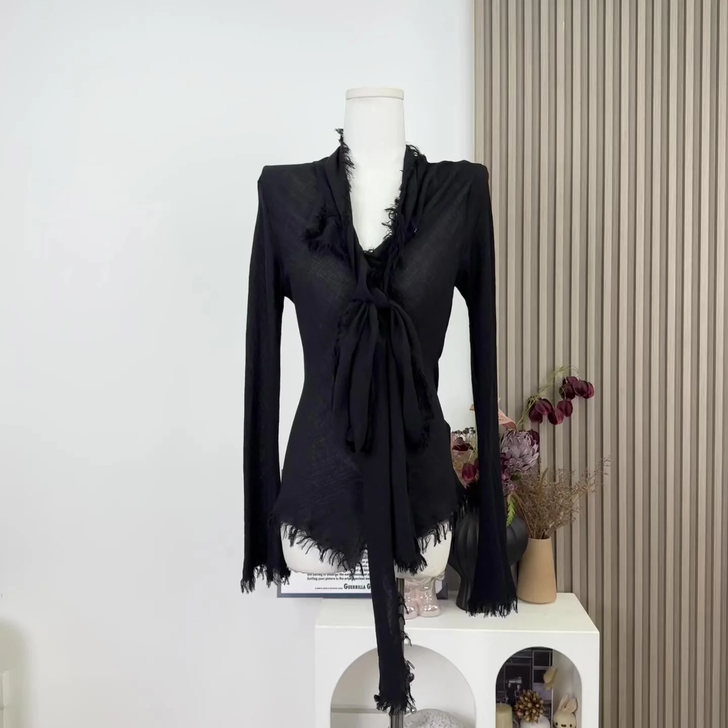 

2025 Autumn Winter Women Y2k Dark Academia Shirt Long Sleeve Tassels Blouse V-Neck Tops Design Gyaru 2000s Aesthetic Coquette