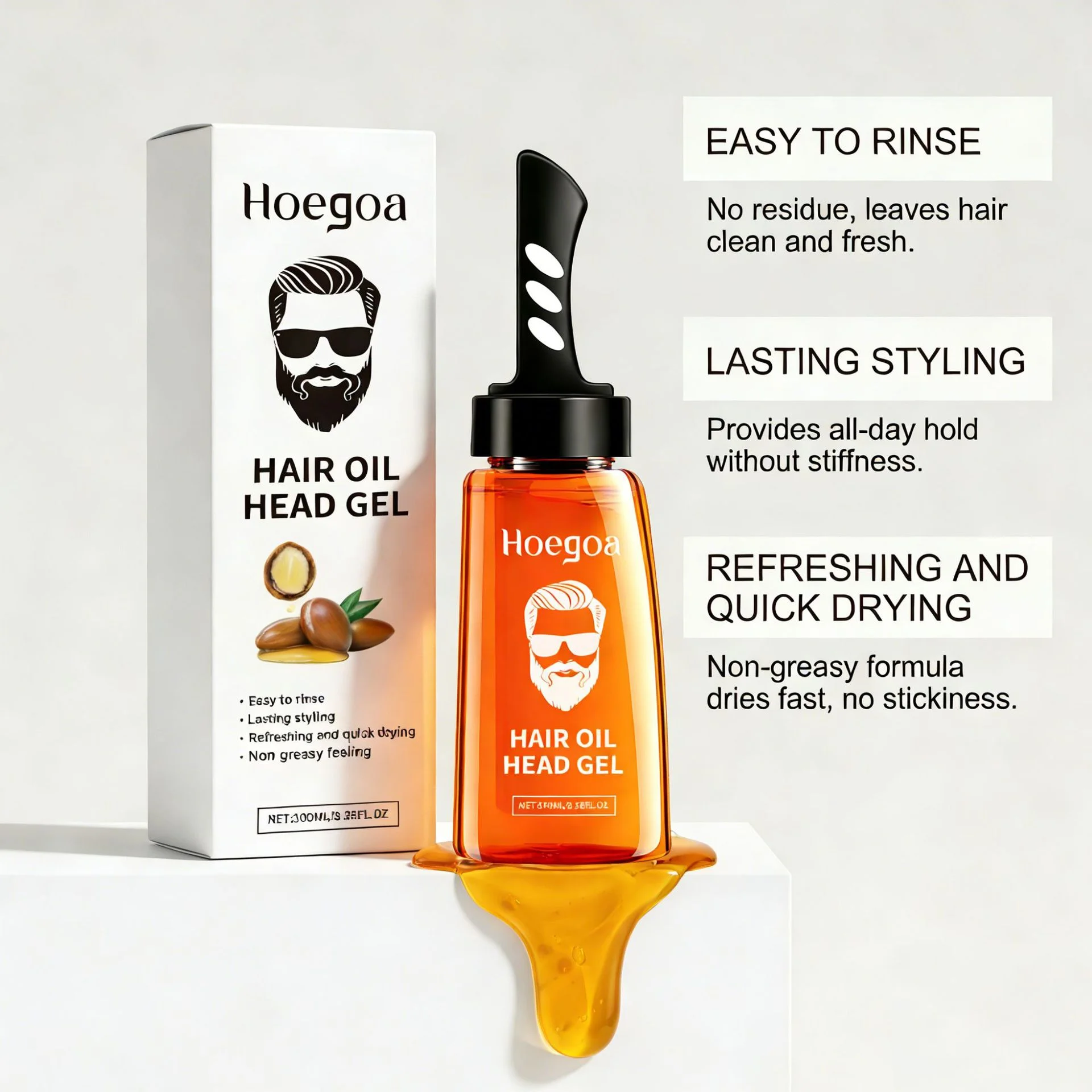 Men Hair Wax Comb Strong Hold Long-Lasting Fluffy Hair Styling Refreshing Non-greasy Smoothing Shiny Versatile Styling Hair Gel