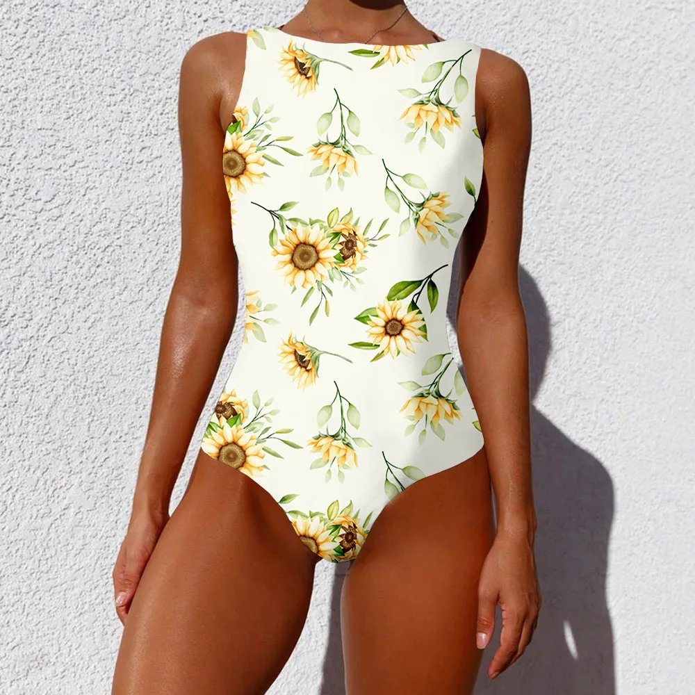 One Piece Sexy Bra Swimsuit Colors Big Flowers Leaf Printed Casual Sportswear Swimwear Beach Swimming Suit for Women Clothing image 5