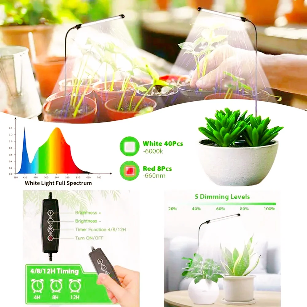Plug-and-play full-spectrum plant growth lamp with USB dimming timer, suitable for indoor greening. image 2