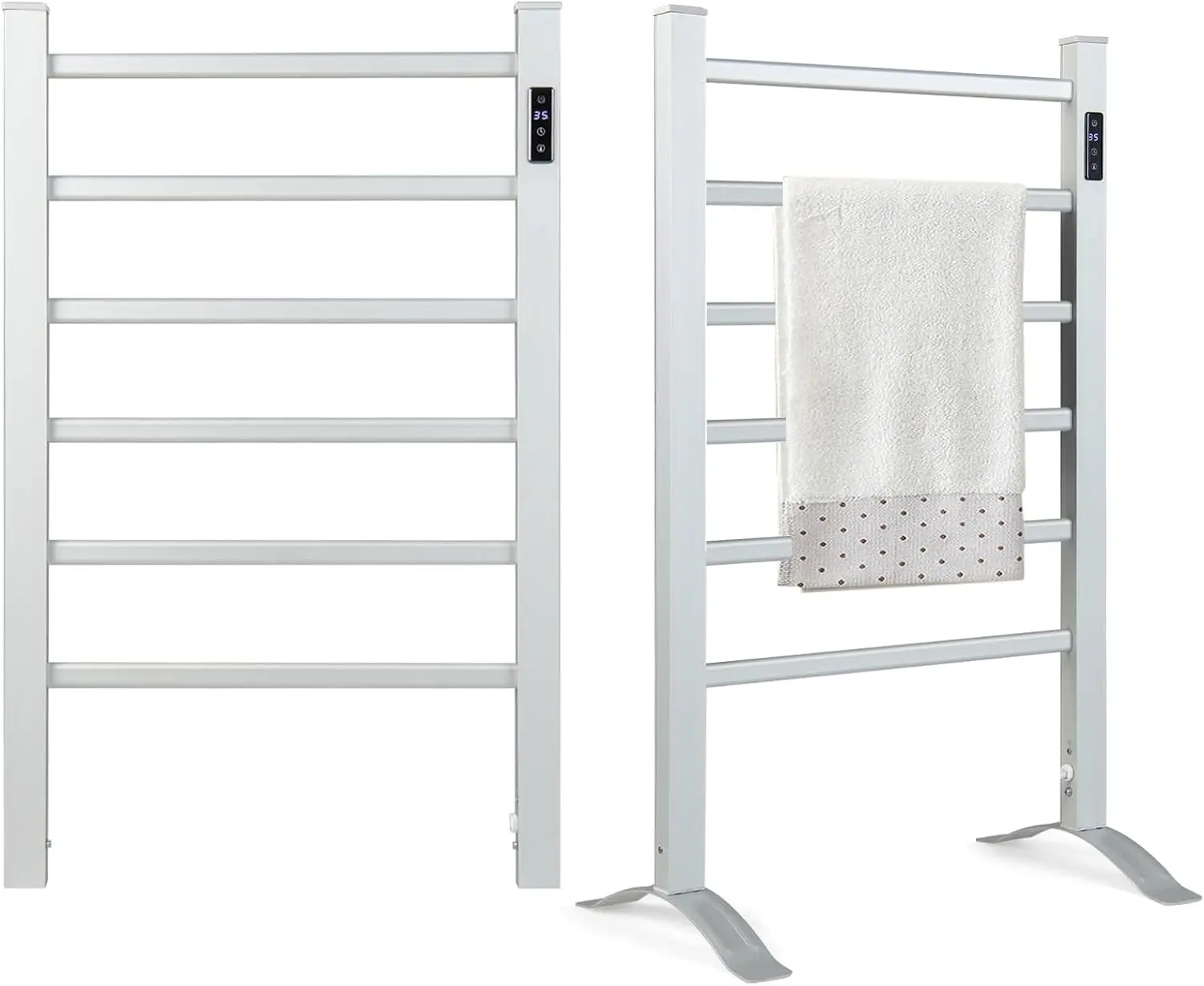 Rack w/ 8H Timer & LED Display, Aluminum Towel Heater w/Overheat Protection & Constant Temperature Control (Silver, 6 Bars)