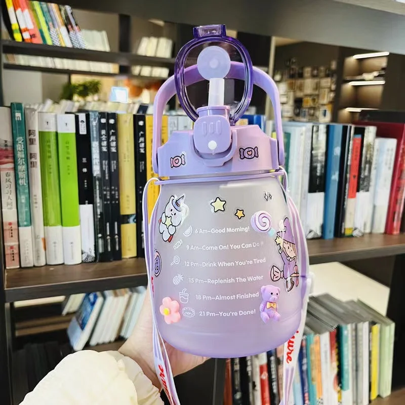 

1200ml Gradient Pot-bellied Water Cup Large-capacity Kettle Sttudent Portable Sports Water Bottle with Straw Couple Plastic Cup