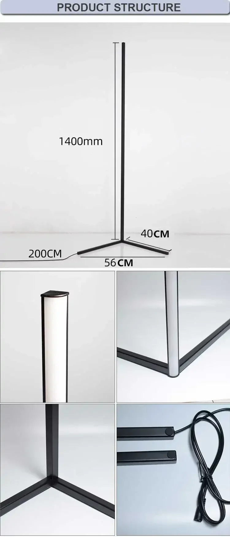 مصباح أرضي زاوية متغير اللون مع التحكم في التطبيق، مصباح أرضي حديث قابل للتعتيم لغرفة المعيشة