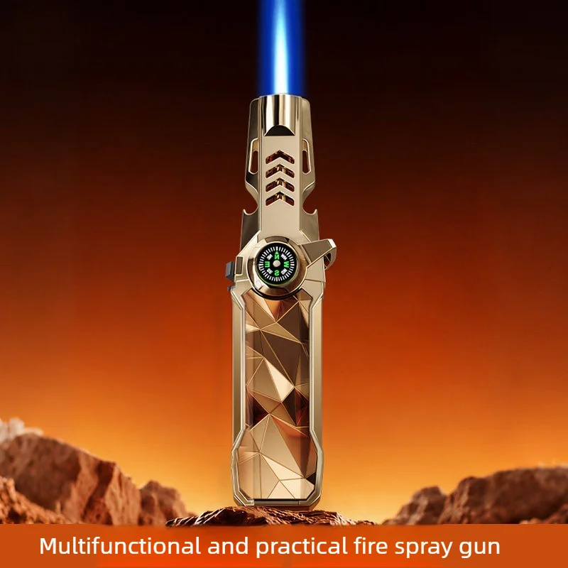 Multifunctional Adjustable Jet Flame Gas Lighter Built-in Compass Beer Bottle Opener Safety Lock Outdoor Smoking Gift for Men
