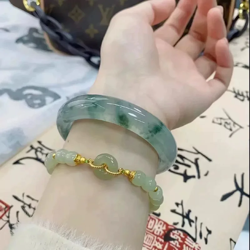 زهرة شفافة نوع دائرة حقيقية العائمة سوار اليشم الأخضر #4