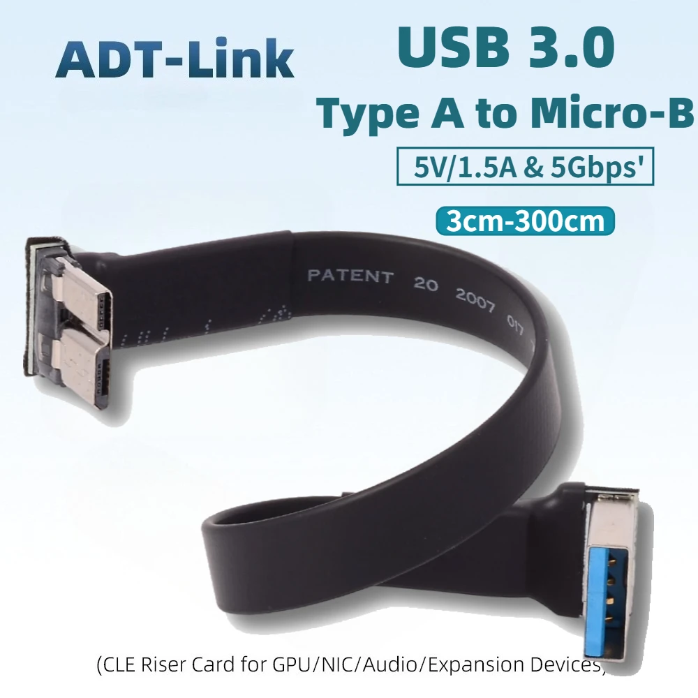 USB 3.0 Type-A To Micro-B Male 90 Degrees Double-Angle Data Transfer Cable 5V/1.5A 5G/bps USB-A Micro B Up/Down/Left/Right Angle