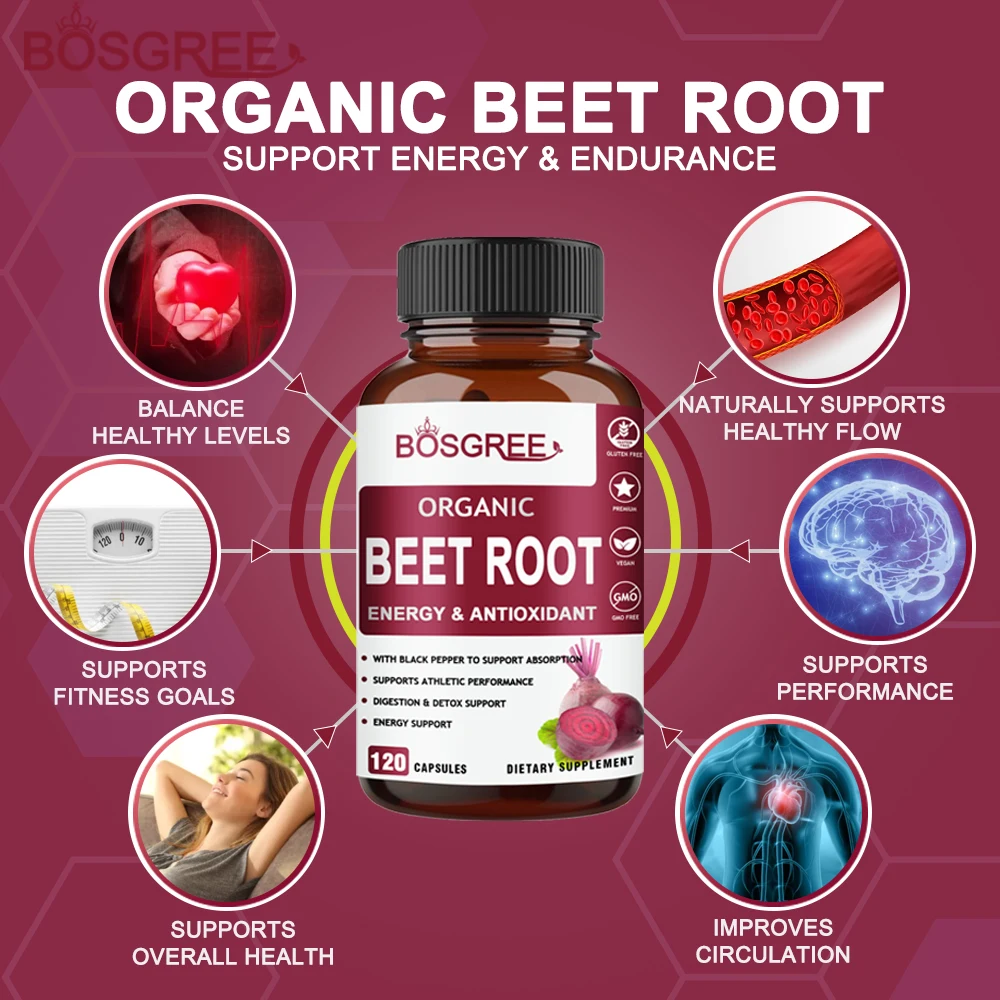 Beetroot Capsules-Beetroot Supplements With Vitamin C,B12 &B3-Supporting Blood Circulation,Exercise Ability,Digestion&Immunity