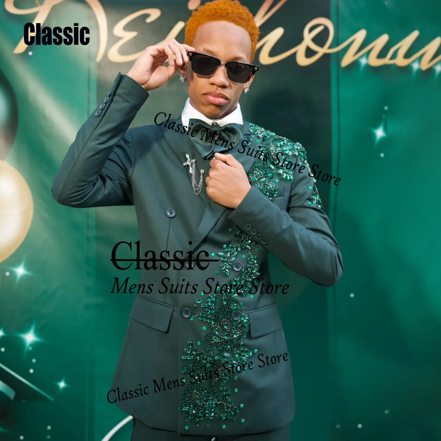 

Customized High End Crystal Gem Men Wedding Tuxedo 2 Pieces High Quality Glitter Embroidered Male Blazers Ropa hombre Slim Suit