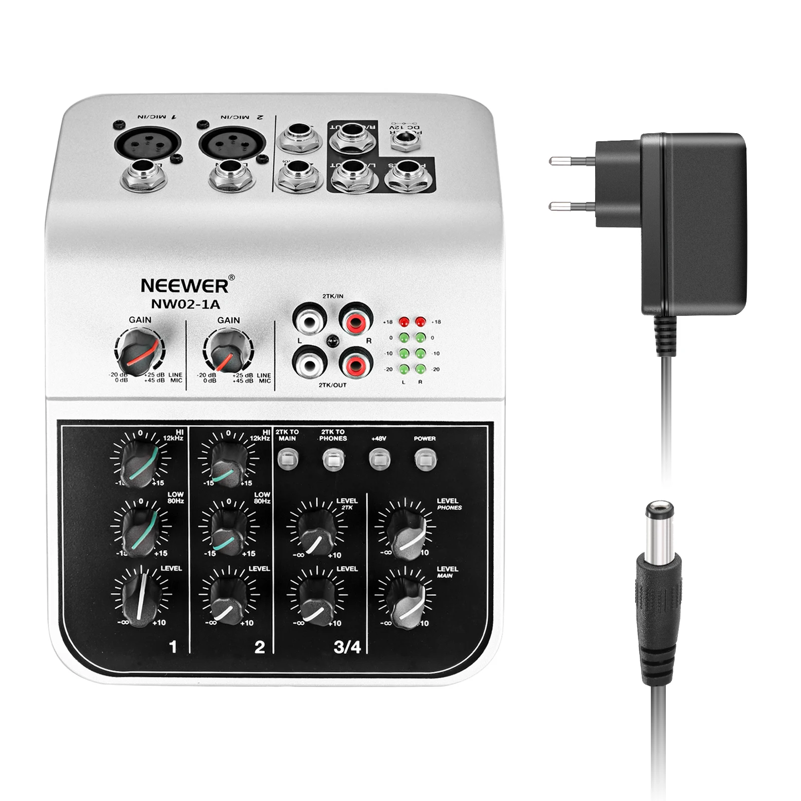Neewer NW02-1A for Condenser Microphone 2 Channel Audio Mixer Compact Sound Mixing Console for Podcasting Streaming Music