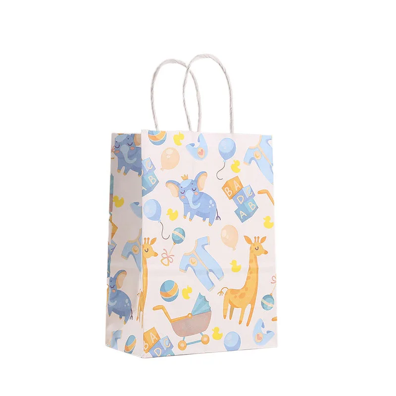 6Pcs Cartoon Blue Baby Boy Theme Paper Gift Packing Bag Gender Reveal Candy Cookie Bag for Kids Birthday Baby Shower Party Decor