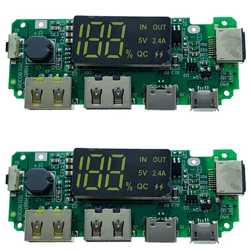 AIAI LED Dual USB 5V 2.4A Micro/Type-C USB Mobile Power Bank 18650 Charging Module Lithium Battery Charger Board 4Pcs