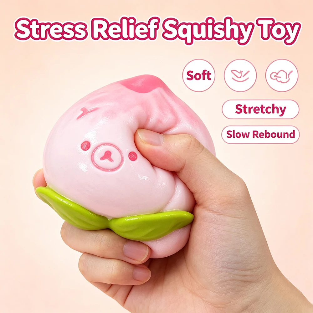 1/2 Stück Weiches Pfirsichförmiges Quetschspielzeug Kawaii Frucht Stressabbau-Spielzeug Niedliche Schreibtisch-Dekoration Entspannendes Accessoire – Detail 2