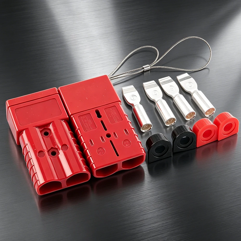 

2/4 Pcs 350A High Current Power Double Pole Quick Connect/Disconnect Battery Connector Plug Kit with Black/Red Hard Dust Cover