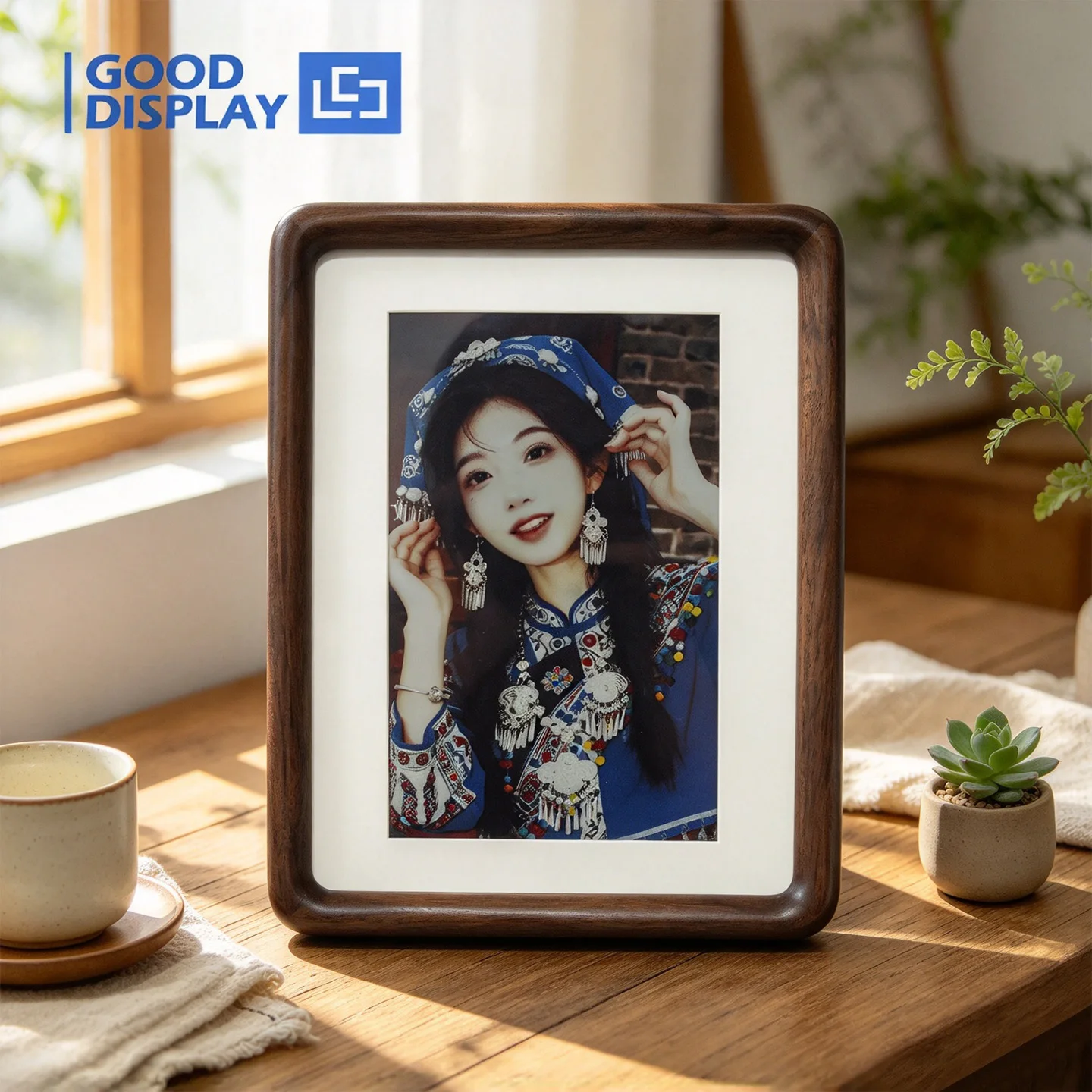 7.3 Inch Color E Ink Photo Frame AI Digital Picture Frame Bluetooth 5.0 No App Wooden Tabletop 480x800 Eye-Friendly Gift