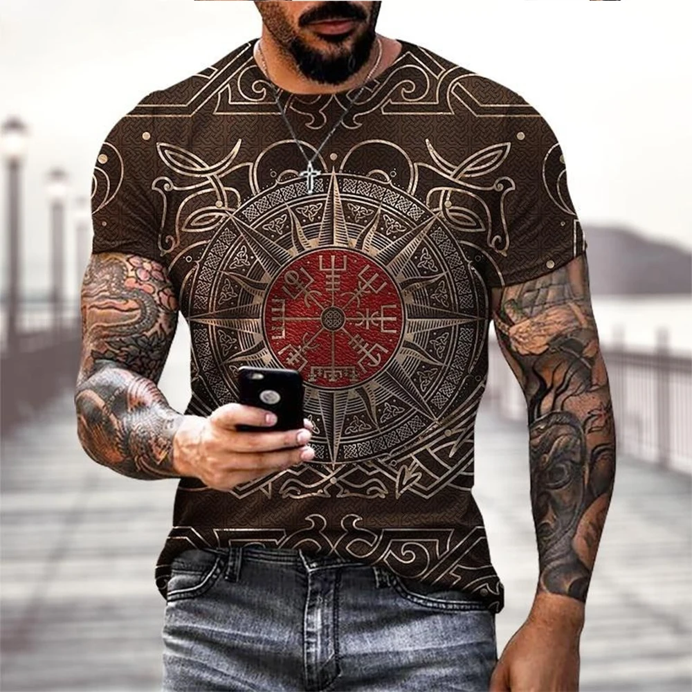 Viking Tattoo 3D Printing T-Shirt Men\'s Fashion Street Hip Hop Viking Pattern Short Sleeve Tops Funny Women Kids T shirt Summer