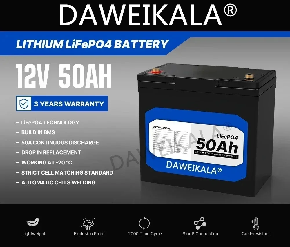 12V battery 20Ah 50Ah 100Ah 150Ah 200Ah LiFePo4 Battery Pack Lithium Iron Phosphate Batteries Built-in BMS For Solar Boat No Tax