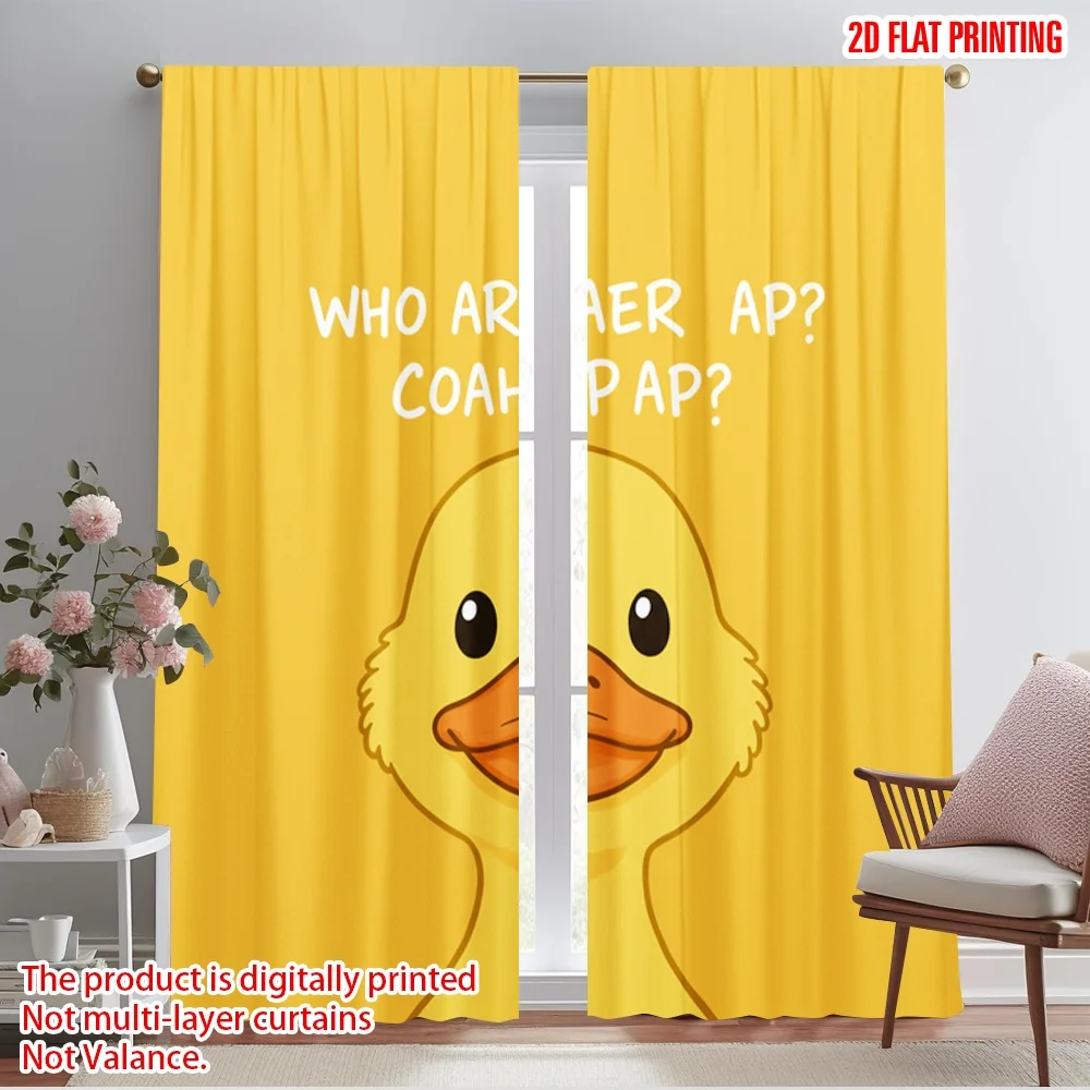 

2pcs 2D flat printing Party Curtains WHO AR AER COAHAP DUCK Polyester Without Electricity 0 for aesthetic room decor