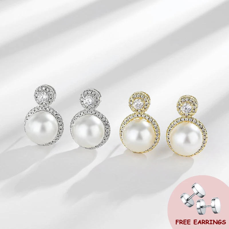 

Trendy Women Earrings with Pearl Zircon 925 Silver Jewelry Accessories for Wedding Engagement Party Promise Gift Stud Earring