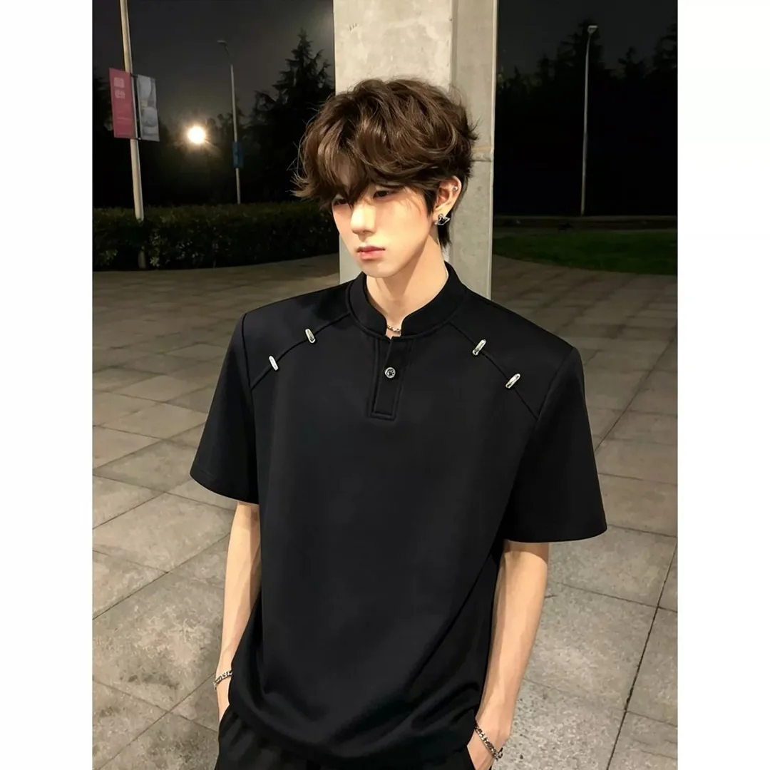 Summer New Design Men's Short-Sleeved T-Shirt Half-Sleeved Shoulder-Embellished Shirt