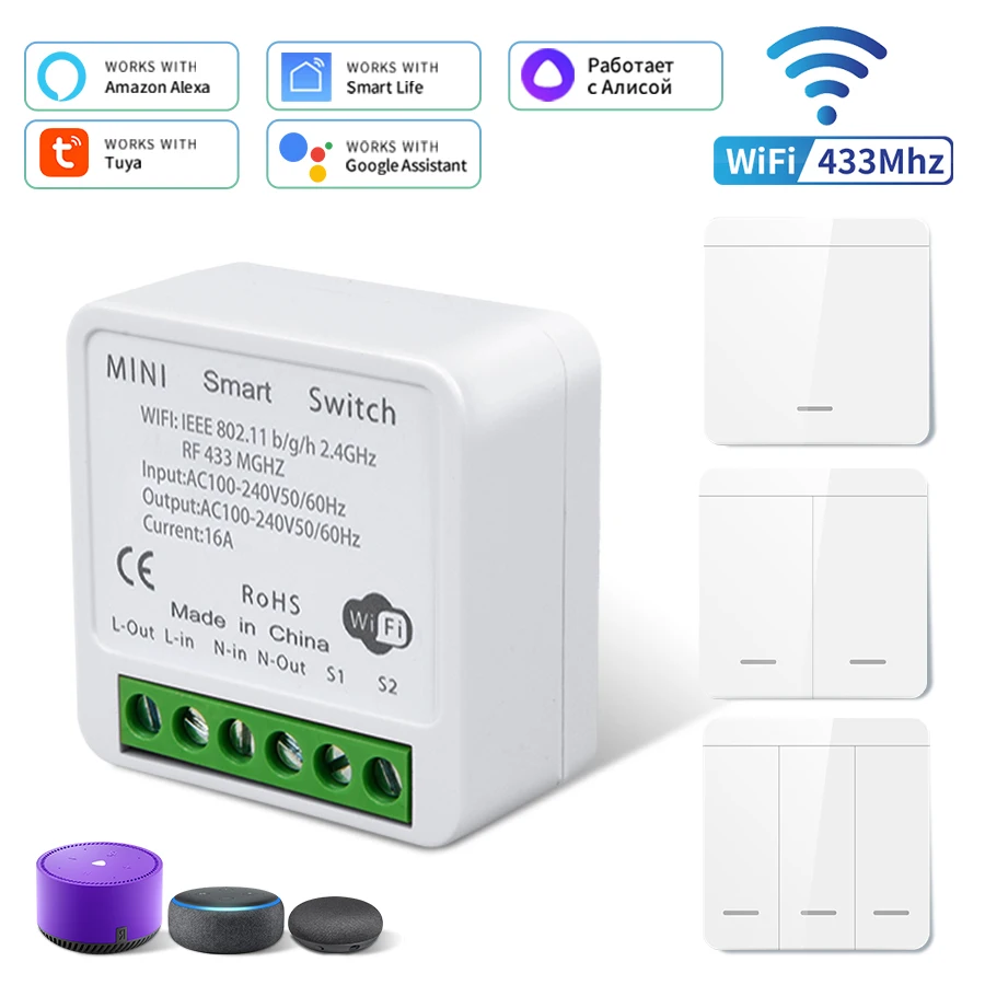 Tuya WiFi Smart Licht Schalter Smart Home Drahtlose RF 433 mhz Push Button Wand Schalter Über Alexa Google Home Alice smart Leben App