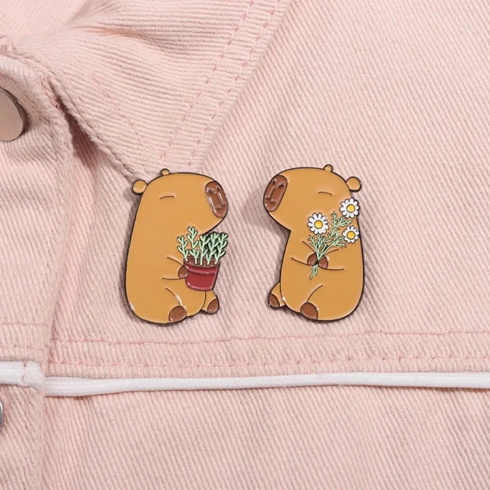 Cute Capybara Enamel Pins Cartoon Animal  Metal Brooches Shirt Backpack Lapel Badge Jewelry Gift for Kids Friends