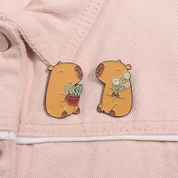Cute Capybara Enamel Pins Cartoon Animal Metal Brooches Shirt Backpack Lapel Badge Jewelry Gift for Kids Friends