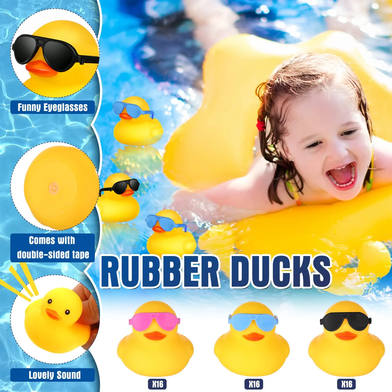 36/48/60Pcs Mini Rubber Ducks Duck in Bulk Sunglasses Toy Set Duck Gift Toys for Gift Holiday Cruise Birthday Party Wholesale Du