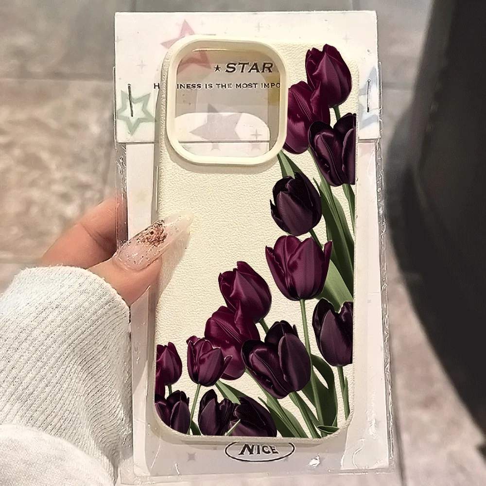 Dunkelviolette Tulpen-Handyhülle für iPhone 17 16 15 14 13 12 11 Pro Max 16 15 14 Plus 17 16 15 Pro 17Air XR XS Silikon-Matt-Abdeckung – Detail 1