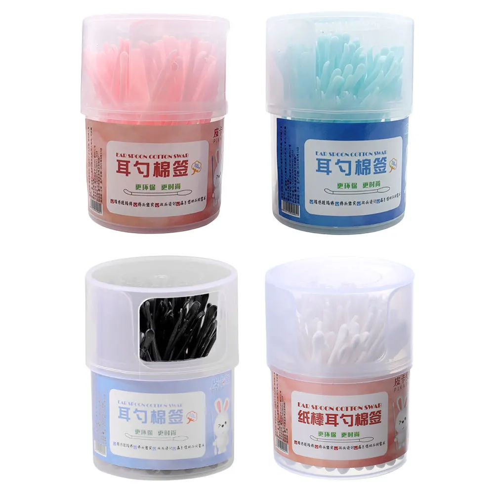 4 صناديق من مسحات القطن برأسين للاستعمال مرة واحدة، أدوات تنظيف الأذن بألوان متنوعة للبالغين، مسحات قطنية