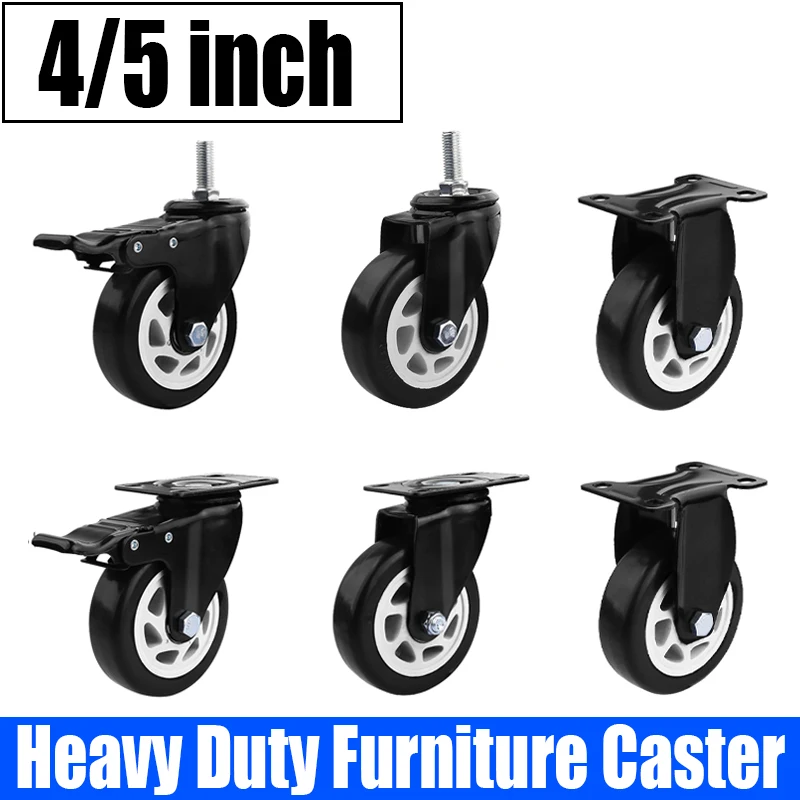 

1PCS 4/5 Inch Furniture Caster Soft Rubber Universal Wheel Heavy Duty Swivel Caster Mute Trolley Wheel Furniture Wheel Household