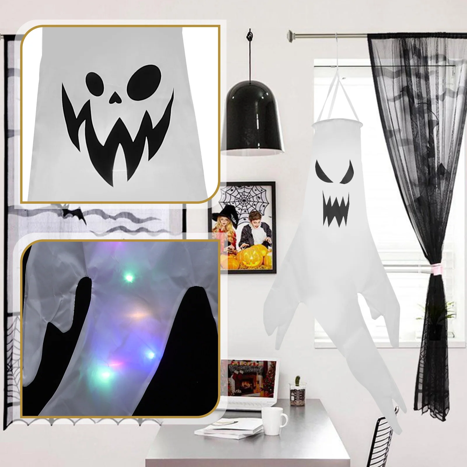 

4Pcs Halloween Ghost Wind Socks Luminous Outdoor Decorative Flags Garden Hanging Adorns Wind Sock Halloween Windsock