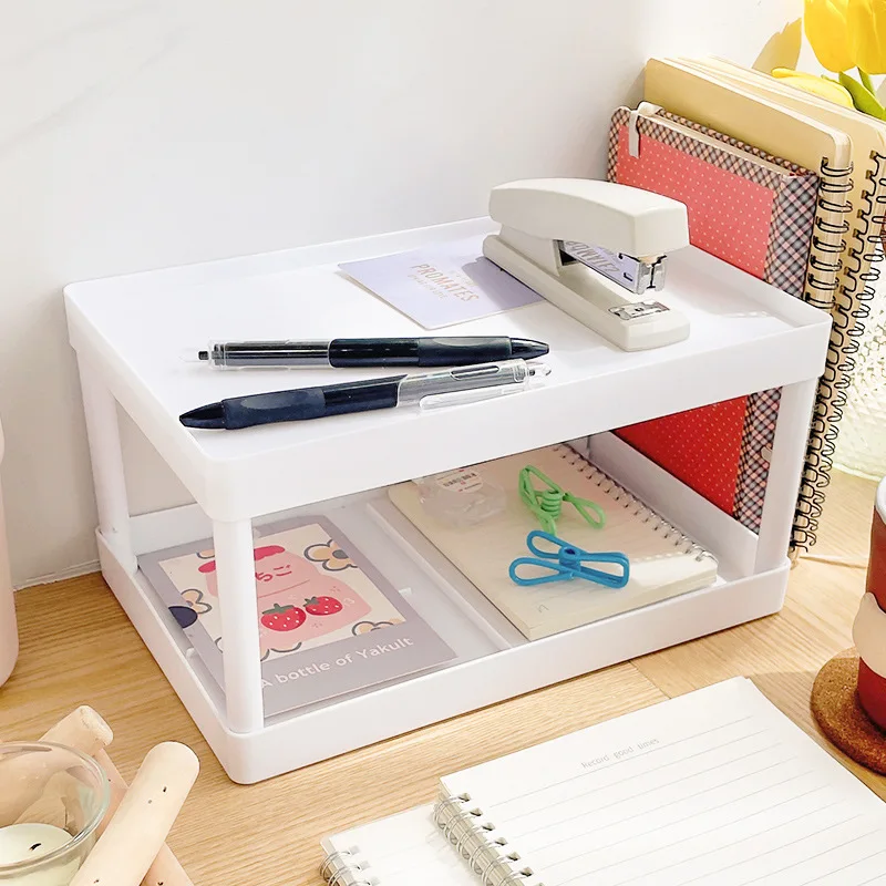 Multifunctional Ins Simple Solid Color  Desktop Double-layer  Stationery Storage And Organizing Rack