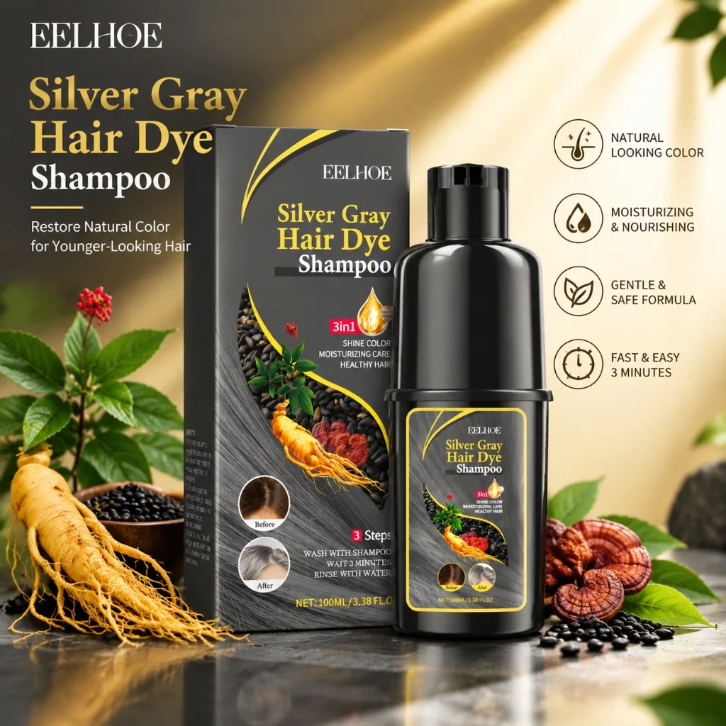 Silver Gray Hair Dye Shampoo 3 in 1 Gentle Hair Color Shampoo Moisturizing Shiny Smooth Long Lasting for Healthier Looking Hair - view 6