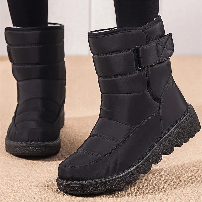 Boots Woman Middle Winter Boots Women's Korean Style Snow Boots Fur Footwear Winter Shoes Women Low Heels Combat Botas Mujer
