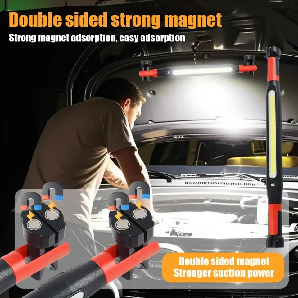 High Lumen Rechargeable LED Work Light Ideal for Car Emergency Repair Powerful Magnetic Flashlight with Hooks and Magnetic Base image 3