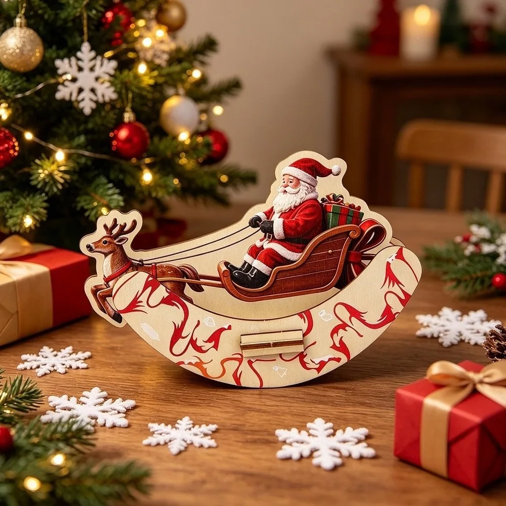 Xmas Gift Wooden Rocking Table Ornament Elk Dwarf Christmas Desktop Decor DIY Handmade Funny Xmas Swing Decoration Christmas