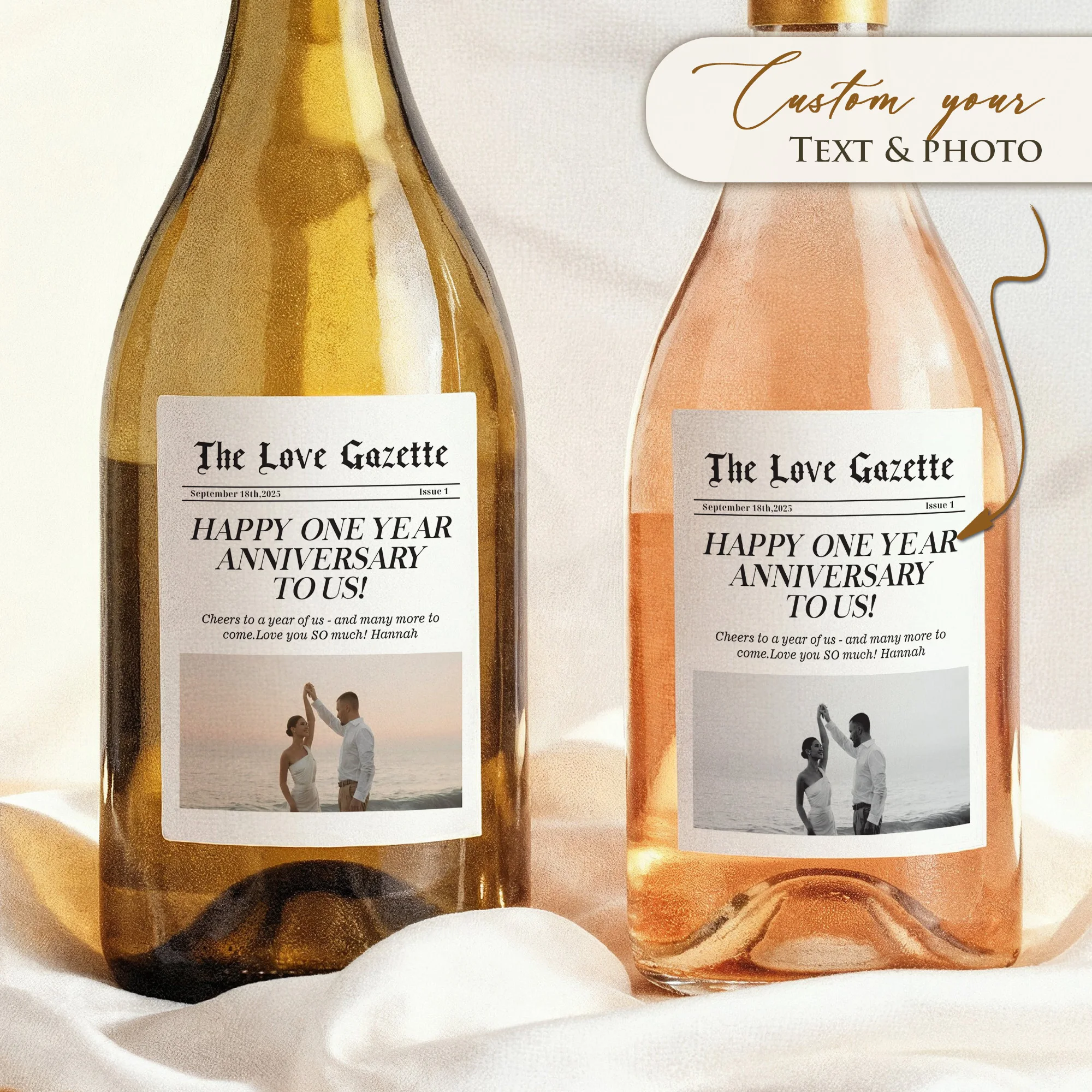 Individuelle Weinflaschenetiketten PVC Personalisierte Aufkleber Foto-Aufkleber Vinyl Wasserdichter Aufkleber für Jubiläum Hochzeit Party Dekoration