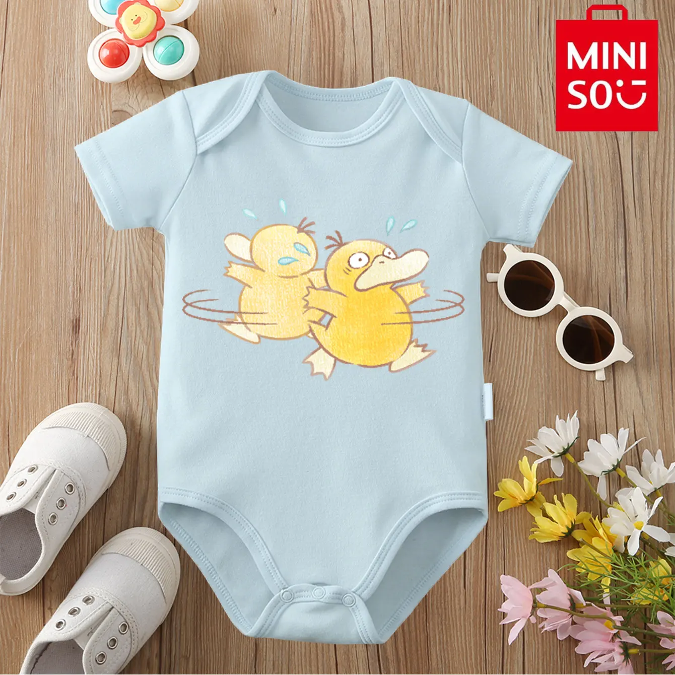 

MINISO Pokemon/Psyduck Pure Cotton Bodysuit Baby Soft Cute Print Cloths Gift for Baby Onesie Jumpsuit for 0 To 12 Months Newborn