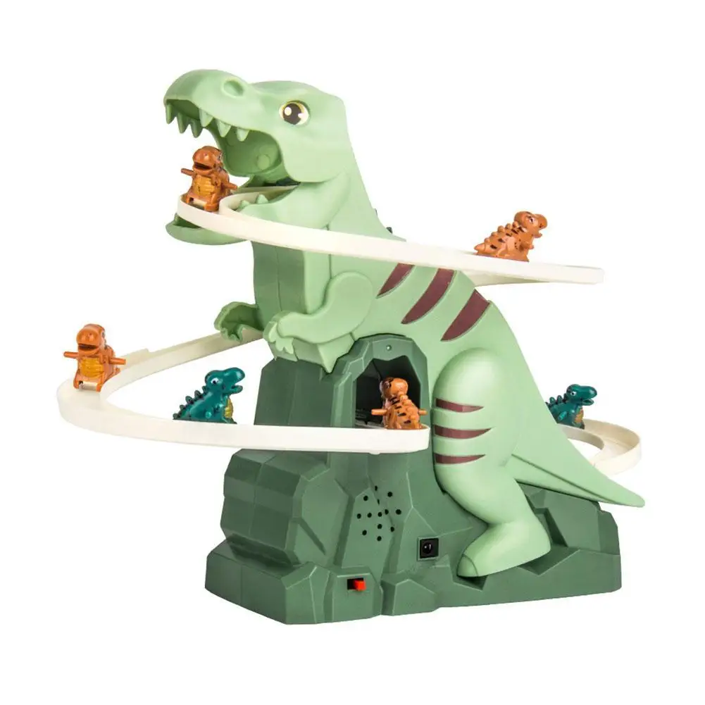 Dinosaurs Climbing Slide Light Up Music Stairs Toy Puzzle Fun Electric Slide Track Toy Car With 6Pcs Dinosaur Alloy Race Cars