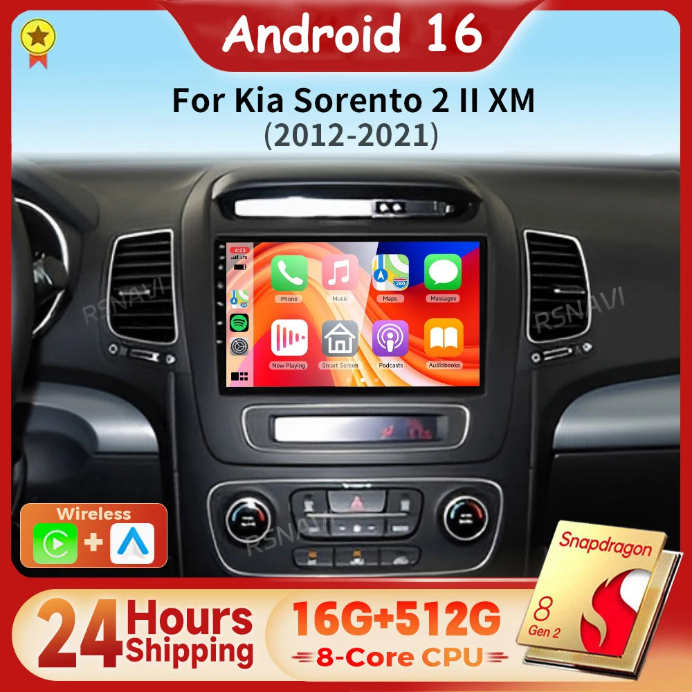 Android 16 Carplay Auto Car Radio Multimedia Player For Kia Sorento 2 II XM 2012 - 2021 DSP Autoradio BT Stereo 24-hour shipping