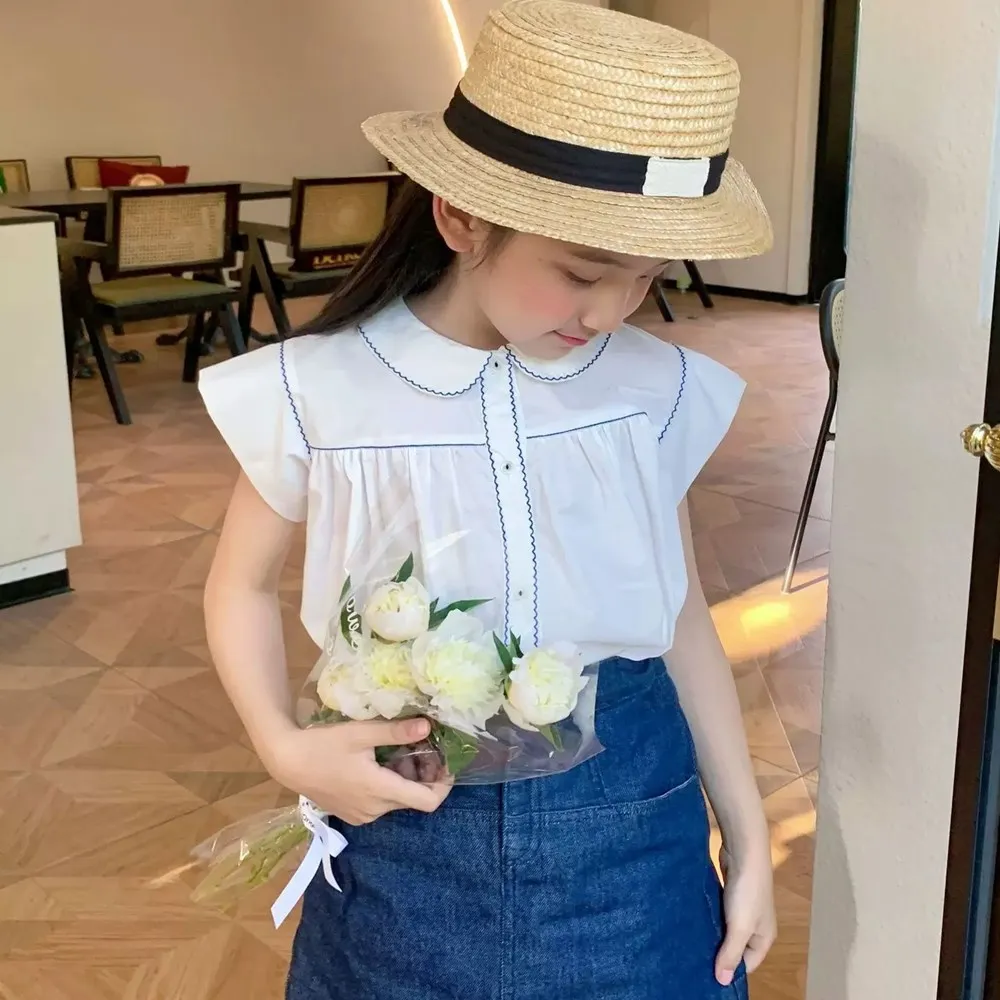 

summer tops fashion kids girls clothes baby cotton clothes sweet girls Ethnic style minimalist shirt