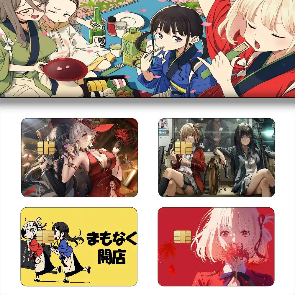 Anime L-Lycoris Recoil Anime 4pcs 1Set Funny Shell On Off Ultra Thin No Fade Sticker Skin Cover Film For Debit Credit Card