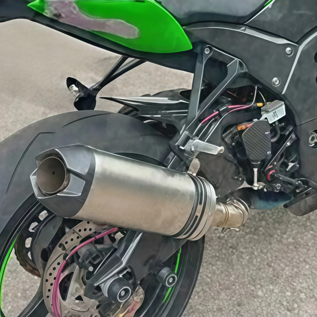 For Kawasaki Ninja ZX-6R FST Titanium Mid Carbon Fiber Tip Exhaust Mid Tail Resonator Delete Straight Fit Exhaust Accessories