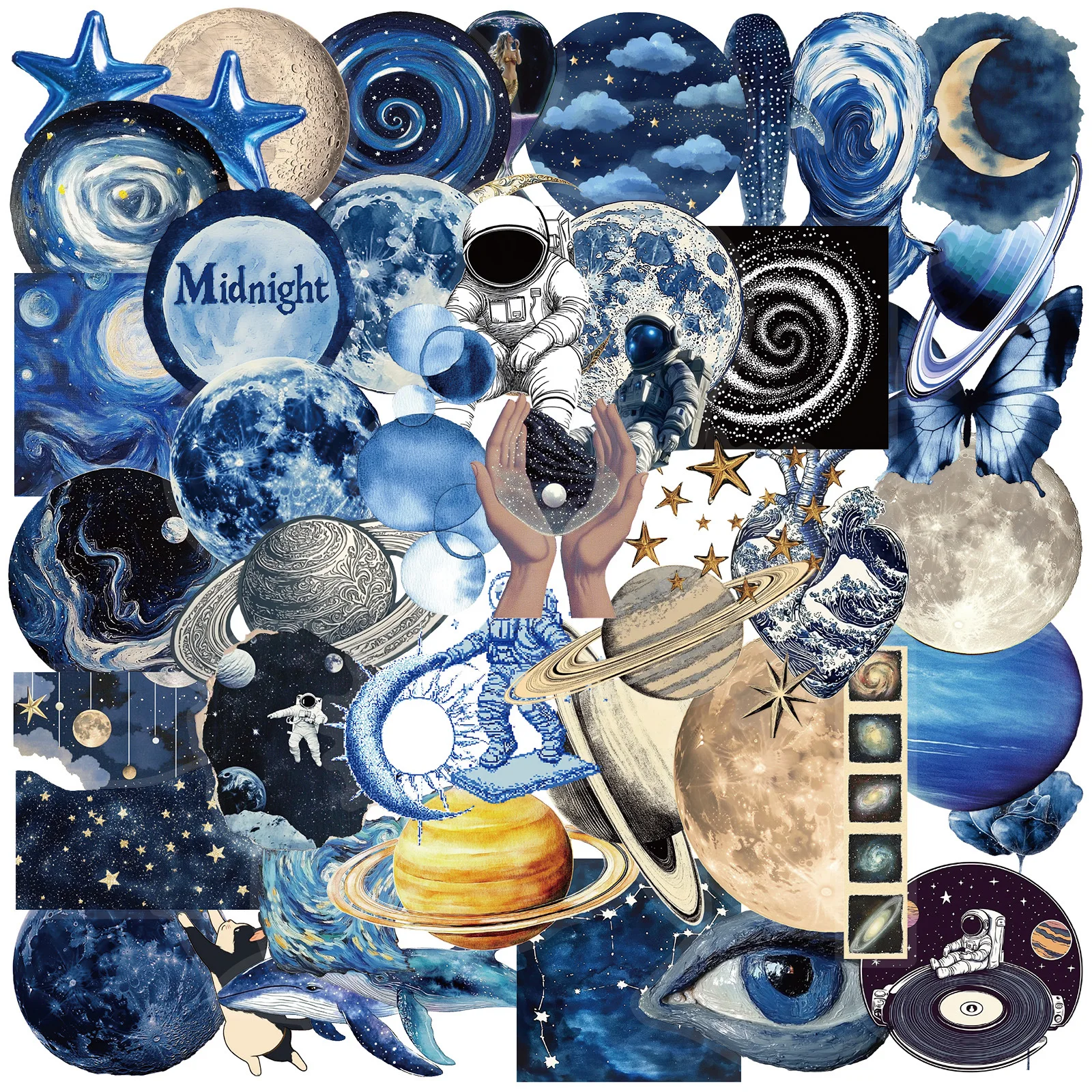 

10/25/50pcs Transparent Deep Blue Outerspace Moon Stickers for DIY Waterproof Decor Phone Laptop Scrapbook Notebook